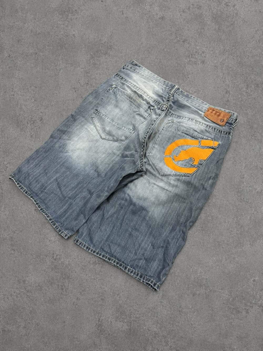 Ecko Unltd Vintage Y2K Baggy Embroidered Orange Rhino Denim Jean Jorts Size W38